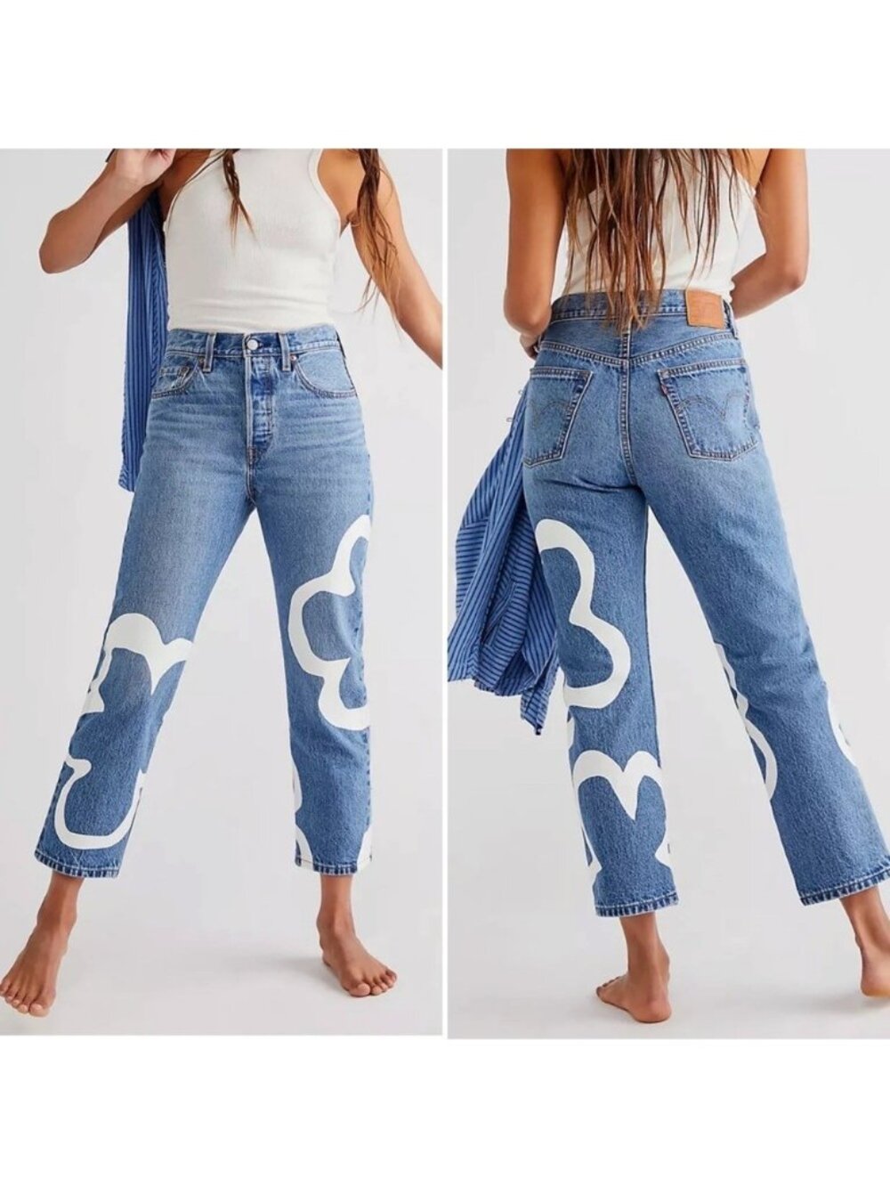 Levi's Blue Denim Jeans with White Floral Print